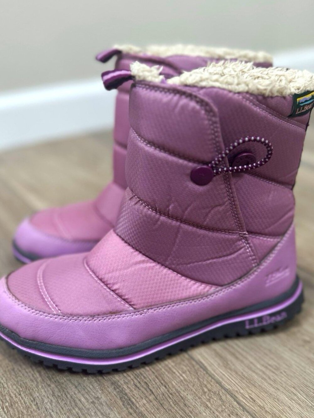 L.L.Bean Kids Size 3 Purple PrimaLoft Winter Snow Boots Faux Fur